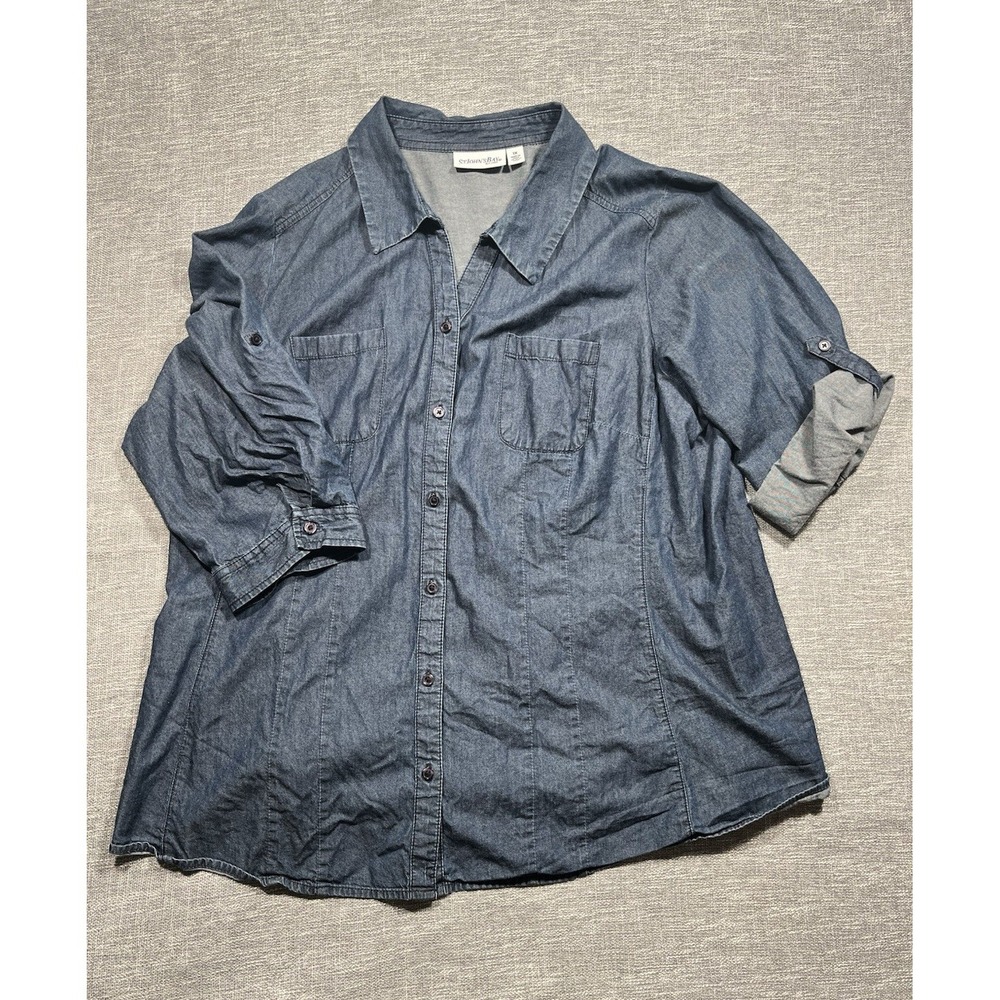 St. John's Bay unisex Blue Denim Cotton Button-Up Shirt Pockets Big & Tall 1X - Picture 1 of 8